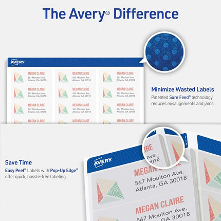 Avery Matte Clear Address Labels, Sure Feed Technology, Inkjet, 1" x 2-5/8", 300 Labels, 5 Packs (18660)