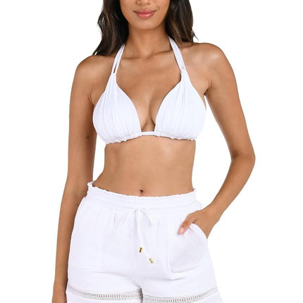 La Blanca Womens Beach Short Swimsuit Cover Up, White//Seaside Covers, XS