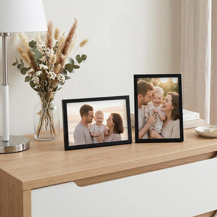 Americanflat 6x9 Picture Frame with Shatter-Resistant Glass - Streamline Collection - Thin Border Photo Frame for Tabletop and Wall Display - Hanging Hardware and Easel Stand Included - Black