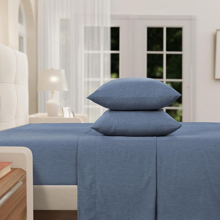 Izod - Melange Performance Cotton Sheet Set, Heavy Duty & Long Lasting Fabric, Deep Pockets (300 Thread Count, King/Denim)