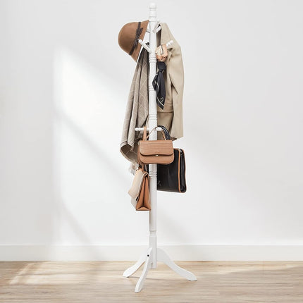 VASAGLE Solid Wood Coat Rack/Stand, Free Standing Hall Coat Tree with 10 Hooks for Hats, Bags, Purses, for Entryway, Hallway, Rubberwood, Cloud White URCR03WT
