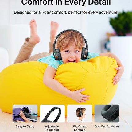Belkin SoundForm Mini Kids Wireless Headphones w/Built-in Microphone, 30H of Playback Time, Fun Stickers, & Case - Over-Ear Headsets for Online Learning, School, iPhone, iPad, Galaxy, & More - Black