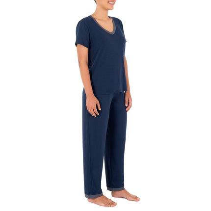 Fruit of the Loom Women's Plus Size Short Sleeve Tee and Pant 2 Piece Sleep Set, Midnight Blue, 3X