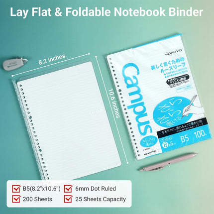 KOKUYO Campus Smart Ring Binder, Up to 25 Sheets, B5, 26 Holes (Total 8-Color & 2 Sheets Paper Set) (ﾙ-SP130)