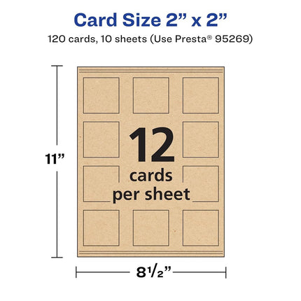Avery Printable Square Business Cards with Sure Feed Technology, 2" x 2", Kraft Brown Cardstock, Print-to-the-Edge, Laser/Inkjet Cards, 120 Total