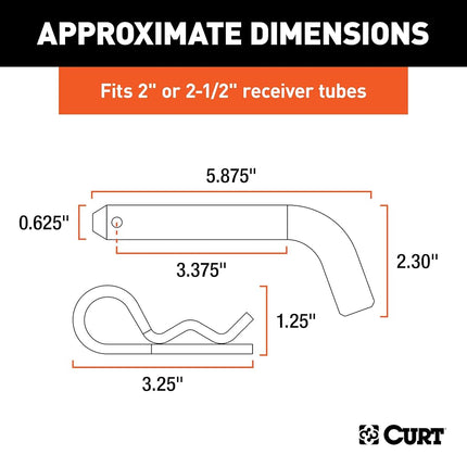 CURT 21580 Trailer Hitch Pin & Clip, 5/8-Inch Diameter, Fits 2 or 2-1/2-Inch Receiver, Clear ZINC