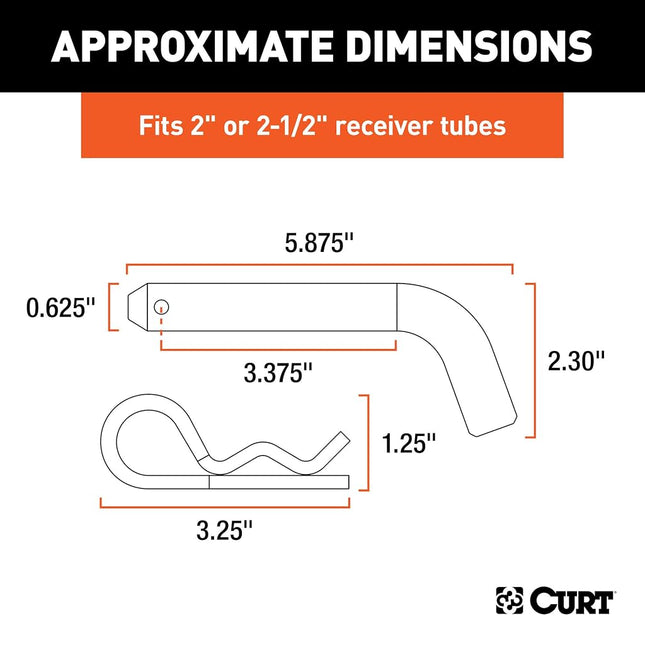 CURT 21580 Trailer Hitch Pin & Clip, 5/8-Inch Diameter, Fits 2 or 2-1/2-Inch Receiver, Clear ZINC