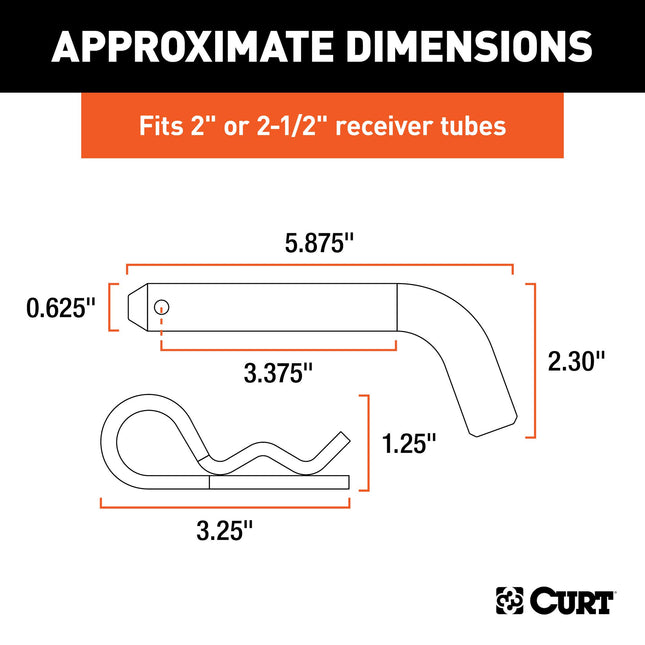 Goupille d'attelage et clip CURT 21580, diamètre 5/8 po, convient aux récepteurs de 2 ou 2-1/2 po, ZINC clair