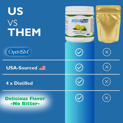 Kala Health MSMPure Lemon-Lime Flavored, Coarse Powder Flakes, Organic Sulfur Crystals, 99.9% Pure Distilled MSM Supplement, Made in The USA, 1 lb