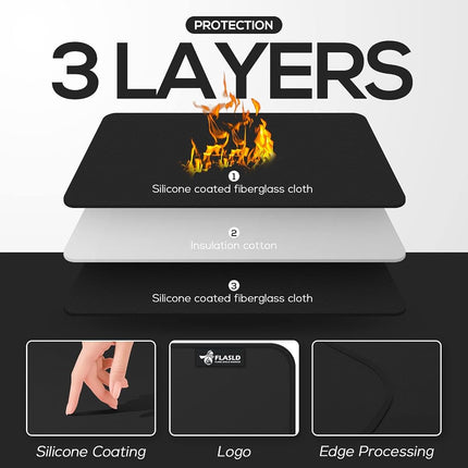 FLASLD 2Pack Heat Resistant Mat for Air Fryer Site on,16"X24" Fireproof Silicone Mats for Kitchen Counter, Countertop Protector, No-slip and Waterproof Black