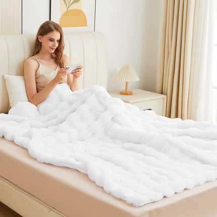 ORINOVA White Faux Rabbit Fur Throw Blanket for Bed Living Room 50x60 Thick Soft Throw Blanket Fluffy Bed Furry Best Housewarming Home Gifts 860 GSM