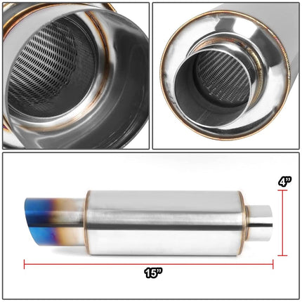 DNA MOTORING EXA-MF-002-T1 4" OD Stainless Steel Straight Through Exhaust Muffler Universal, 3" Outlet, 2.25" Inlet