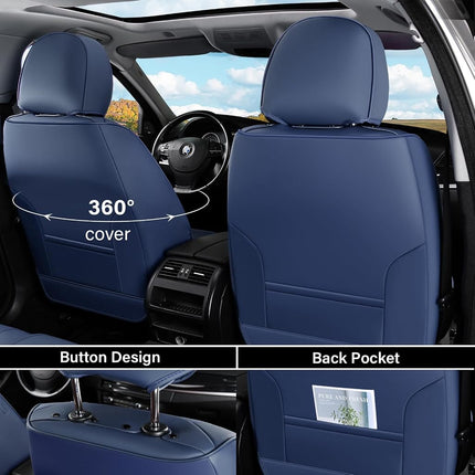 Coverado Car Seat Cover Front Seats, Blue Seat Covers Front Seats, Nappa Leather Waterproof, Car Seat Cushion, Car Seat Protector Universal Fit Most Cars