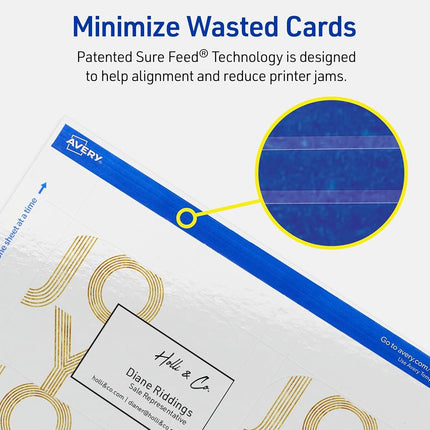 Avery Printable Rectangle Rounded Corner Business Cards, Sure Feed Technology, 2-1/2" x 3-1/2", Glossy White Cardstock, Print-To-The-Edge, Laser/Inkjet Printable, 300 Total