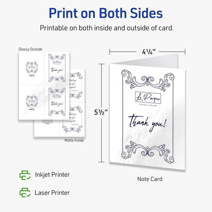 Avery Printable Rectangle Note Cards, 4.25" x 5.5", Glossy White Cardstock, Laser/Inkjet, 20 Total, Great for Thank You Cards, Event Invitations, and More