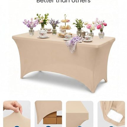 Nappe Utopia Kitchen en élasthanne, lot de 2 [2,4 m, champagne] Nappe rectangulaire extensible, ajustée, lavable et infroissable pour salons, mariages et fêtes [244 x 76 x 76 cm]