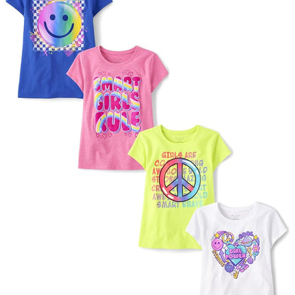 The Children's Place Boys' Birthday Dude Graphic Tee, Smart Girl/Smile/Peace/Power, X-Large