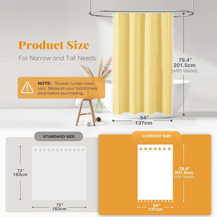 BTTN 54x78 Boho Farmhouse Linen Heavy Duty Cloth Shower Curtain Set, Yellow