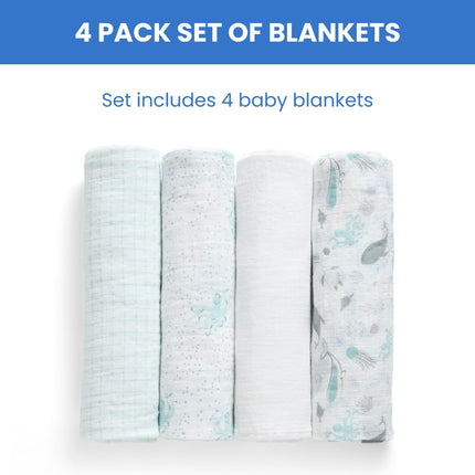 Delta Children 100% Cotton Muslin Baby Receiving Blankets for Girls and Boys � 47x47 Inches (Pack of 4), Sea Life