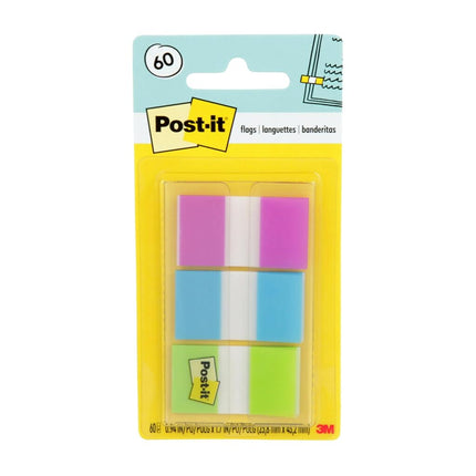 Post-it Flags, 60/On-The-Go Dispenser, 1 Dispenser/Pack, 1 in Wide, Purple, Blue, Green (680-PBG)