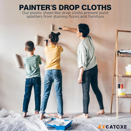 Axgatoxe 12 x 9 Ft Plastic Drop Cloths for Painting (10-Pack)