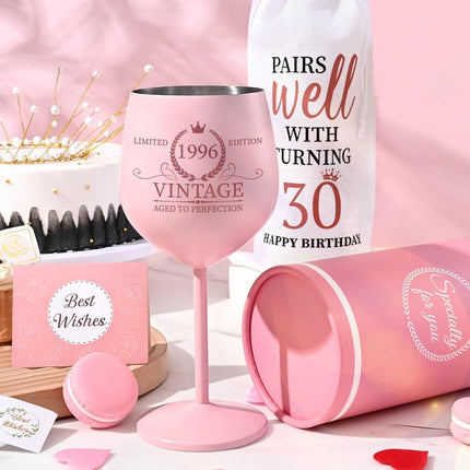 Lifecapido 30th Birthday Gift for Her, Vintage 1996 Birthday Wine Glass