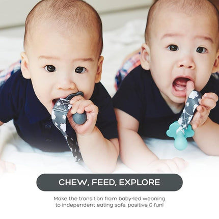 GRABEASE First Stage Silicone Spoon for Babies and Toddlers | Baby Utensils | Great for Baby Led Weaning Baby and Self-Feeding (2 Pack Gray)