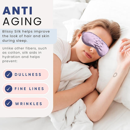 Blissy Silk Sleep Mask - Eye Sleeping Mask for Women & Men for Total Blackout - 100% Pure Mulberry Silk, 22 Momme 6a Fibers - Blindfold Sleep Mask Side Sleeper Eye Cover (Lavender)