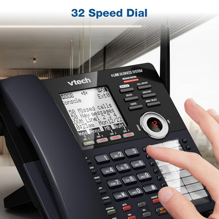 VTech AM18447 Main Console 4-Line Small Business Phone System - Expandable to 10 Stations, Digital Answering Machine, Auto Attendant, Intercom & Custom Music on Hold, Black