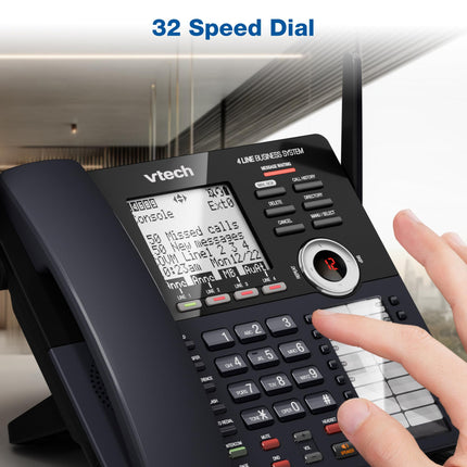 Consola principal VTech AM18447 Sistema telefónico para pequeñas empresas de 4 líneas - Ampliable a 10 estaciones, Contestador automático digital, Operadora automática, Intercomunicador y Música personalizada en espera, Negro