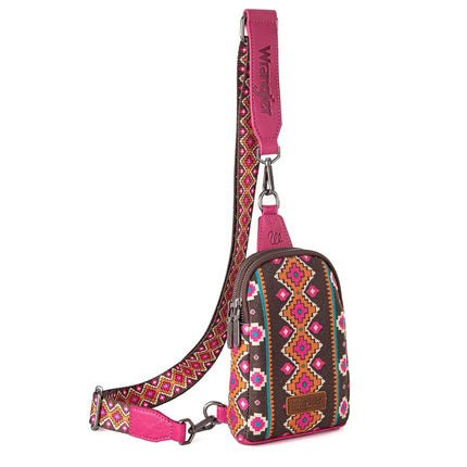 Wrangler Aztec Sling Bag Southwest Crossbody Bags Trendy Chest Bag, Hot Pink