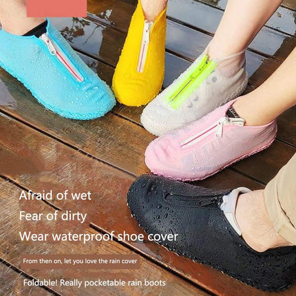 Shiwely Waterproof Shoe Covers, Silicone Reusable Shoe Cover Non-slip Durable Zipper Elastic Rain Cover Protection for Men Women (M (Women 5.5-7.5, Men 5-6.5), Pink)