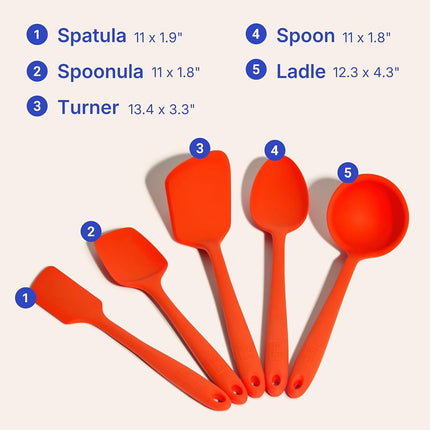GIR: Get It Right 5-Piece Silicone Essentials Kitchen Utensils Set - Ladle, Spatula, Flip, Spoon & Spoonula - Non-Toxic Cooking Utensils for Nonstick Cookware, Cooking and Baking - Fire Red