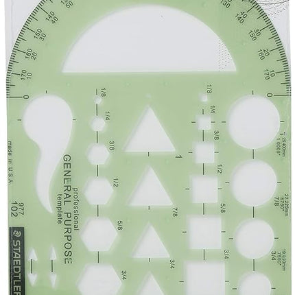 Staedtler Template, Geometric Shapes/Symbols, Protractor, Inch Scale, 9.5 x 5.5 Inches (977102)