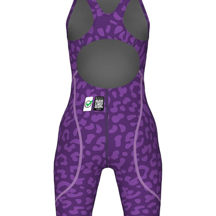 ARENA Girls' Open Back Racing Tech Suit Powerskin St Next Kneeskin Swimsuit, Leopard Leather Purple, 22