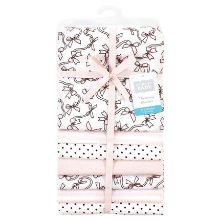 Hudson Baby Lot de couvertures douces en flanelle de coton pour bébé, motif nœuds roses, taille unique