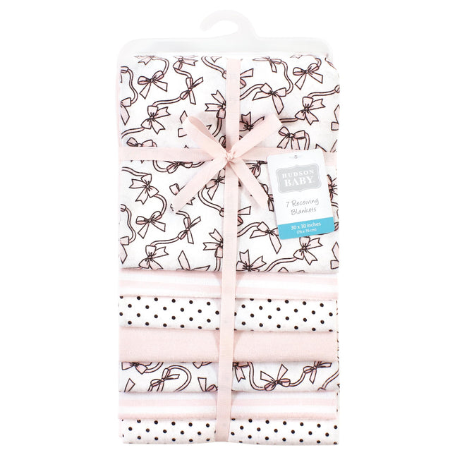 Manta de recepción de franela de algodón Hudson Baby para bebé unisex, lazo rosa, talla única