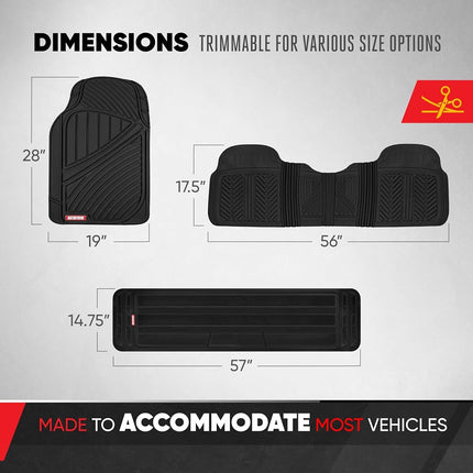 Motor Trend 3 Rows FlexTough Series Rubber Floor Mats & Liners for Car SUV Van- Heavy Duty Full Interior - Black