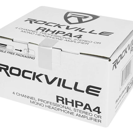 Rockville RHPA4 4-Channel Headphone Amplifier, Stereo/Mono Switch, Dual 1/4" and 3.5mm Outputs per Channel, USB Power, for Studio and Podcast Monitoring