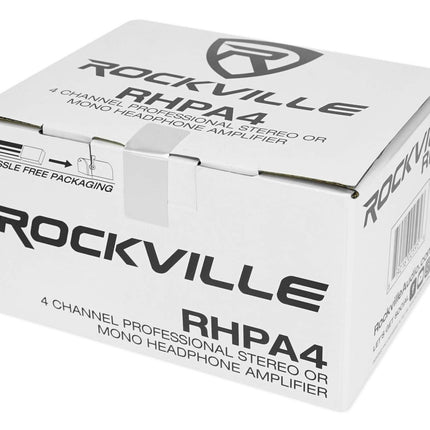 Rockville RHPA4 4-Channel Headphone Amplifier, Stereo/Mono Switch, Dual 1/4" and 3.5mm Outputs per Channel, USB Power, for Studio and Podcast Monitoring