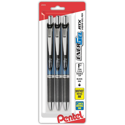 Pentel® EnerGel® Deluxe RTX Retractable Pens, Needle Point, 0.5 mm, Assorted Barrels, Black Ink, Pack Of 3