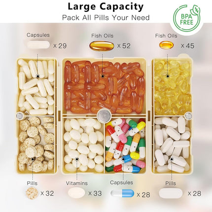 FYY 2 Pcs Daily Pill Organizer, 7 Compartments Portable Pill Case Travel Pill Organizer,[Folding Design]Pill Box for Purse Pocket to Hold Vitamins,Cod Liver Oil,Supplements and Medication-White