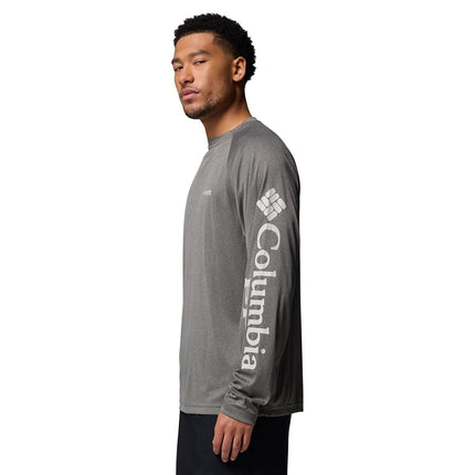 Columbia Men's PFG Terminal Tackle Long Sleeve Shirt, Charcoal Heather/Cool Grey Logo, 4X