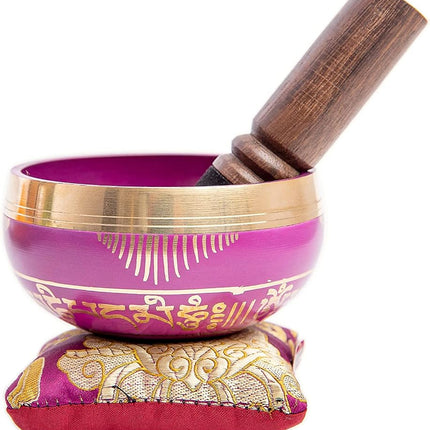 Tibetan Singing Bowl Set - Easy To Play for Beginners - Authentic Handcrafted Mindfulness Meditation Holistic Sound 7 Chakra Healing Gift by Himalayan Bazaar (Orchid)
