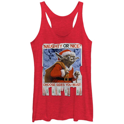 STAR WARS Camiseta sin mangas de espalda nadadora para mujer, diseño de Naughty or Nice, color rojo//Star Wars Holiday Naughty Orange Nice Junior's Racerback Tank, Grande