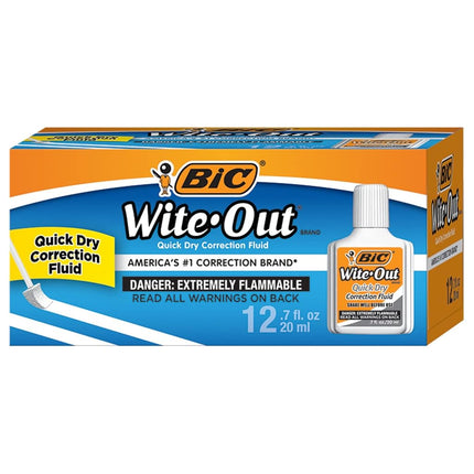 BIC , Wite-Out, Correction Fluid With Foam Applicator, Quick Dry, White, Pack Of 12