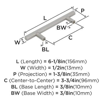 Amerock Bar Pulls 3-3/4 in (96 mm) Center-to-Center Stainless Steel Cabinet Pull, Stainless Steel