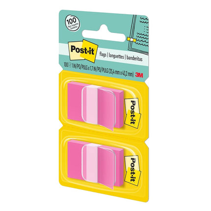 Post-it Flags, 50/Dispenser, 2 Dispensers/Pack, 1 in Wide, Bright Pink (680-BP2)