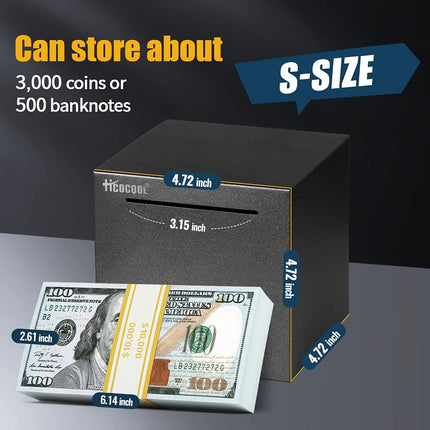 Hicocool Stainless Steel Piggy Bank for Adults Must Break Open, Black 4.72"