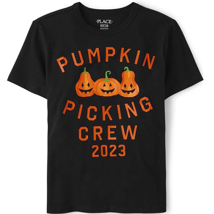 T-shirt graphique d'Halloween à manches courtes The Children's Place pour enfants, motif « Cueillette de citrouilles », taille TG